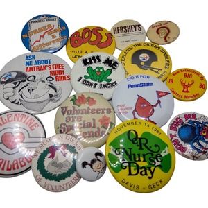 Vintage‎ Button Pin Lot Hersheys Amtrak & More